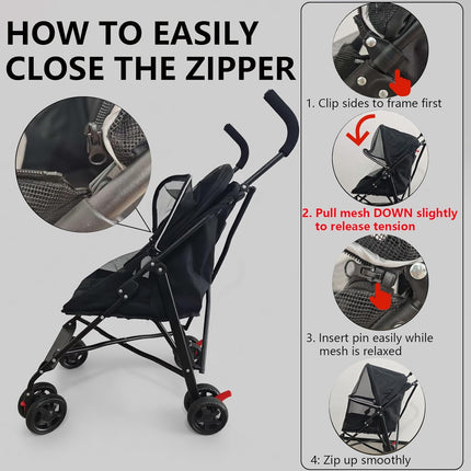 Pet Stroller with Mesh Ventilation, Lightweight Foldable Design, Black