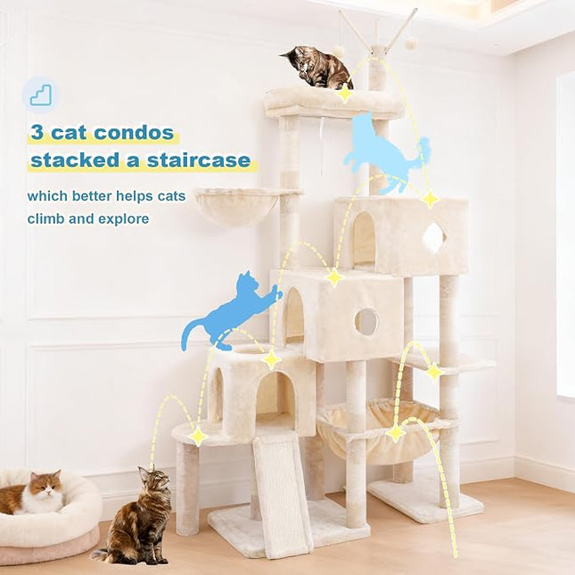 Hey-brother Cat Tree Tower with 3 Condos, Step Climbing Pathway MPJ081M