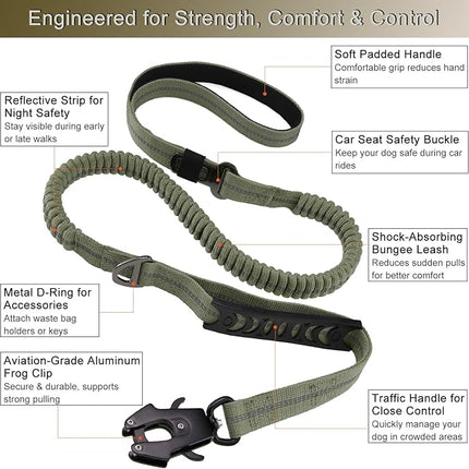 STAVAN Dog Leash for Large Dogs, 4-6FT Heavy Duty No Pull Bungee Shock Absorbing Tactical Leash with 2 Padded Handles, Quick Release Carabiner & Seatbelt Clip (Purple)