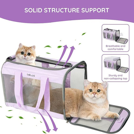BELLA & PAL Cat Carrier Dog Carriers Airline Approved, Pet Carrier for Small Medium Dogs Cats Under 16Lbs, Collapsible Soft Sided Travel Puppy Carrier (Purple, 16.5" L x 11" W x 11" H)