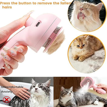 CCEE Cat Brush Dog Brush, 4 In 1 Pet Cat Dog Steam Brush for Shedding Grooming with 2 Steam Holes (pink)