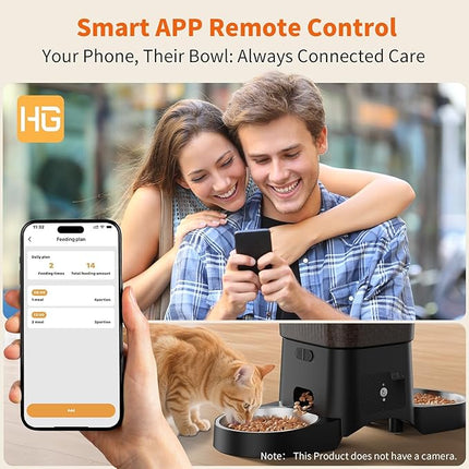 HONEYGUARDIAN Cat Automatic Feeder 2 Bowls, 5G/2.4G WiFi