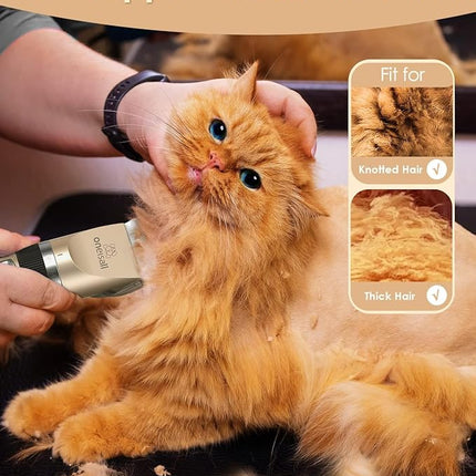 oneisall Quiet Clipper, Cat, Dogs, Professional Hair Trimmer for Long Hair Cats with Thick Fur, Dog Clipper, Cat Shaver with Powerful Motor (Gold)