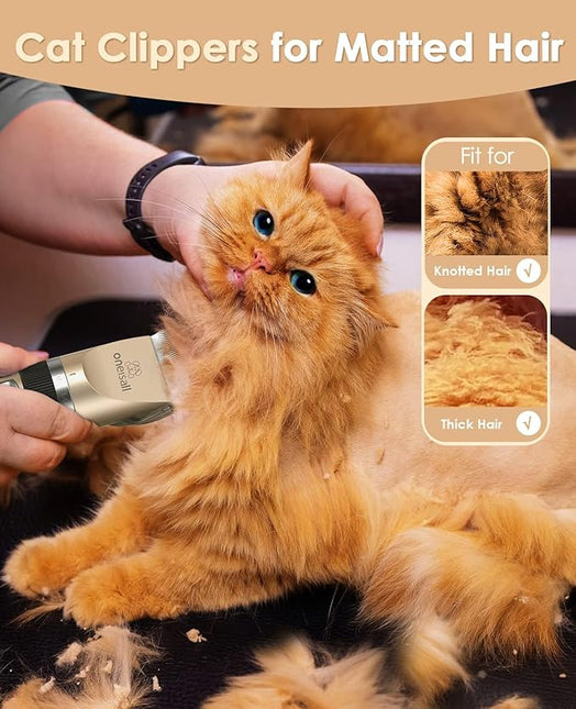 oneisall Quiet Clipper, Cat, Dogs, Professional Hair Trimmer for Long Hair Cats with Thick Fur, Dog Clipper, Cat Shaver with Powerful Motor (Gold)