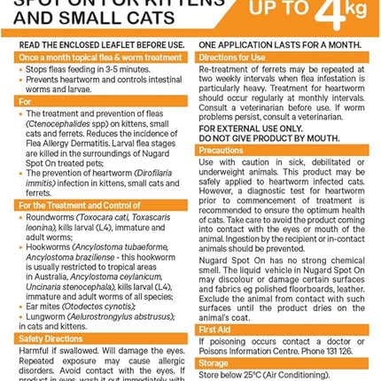 NUGARD Spot On for Kittens and Cats up to 4 kg - Flea & Worm Protection 6-Pack - Vet Recommended Fast-Acting Waterproof Topical Solution with IMIDACLOPRID 100g/L per Carton, MOXIDECTIN 10g/L