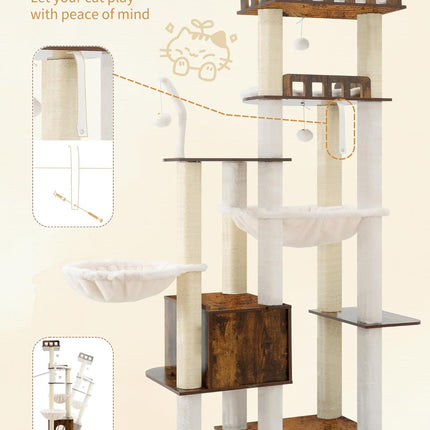 Heybly Cat Tree, 70.5 Inch Wood Tall Cat Tower for Large Indoor Cats with Extra , Rustic Brown