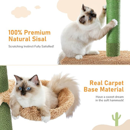 PAWZ Road Cactus Floor-to-Ceiling Cat Tree 5-Tier Cat Tower with Hammock
