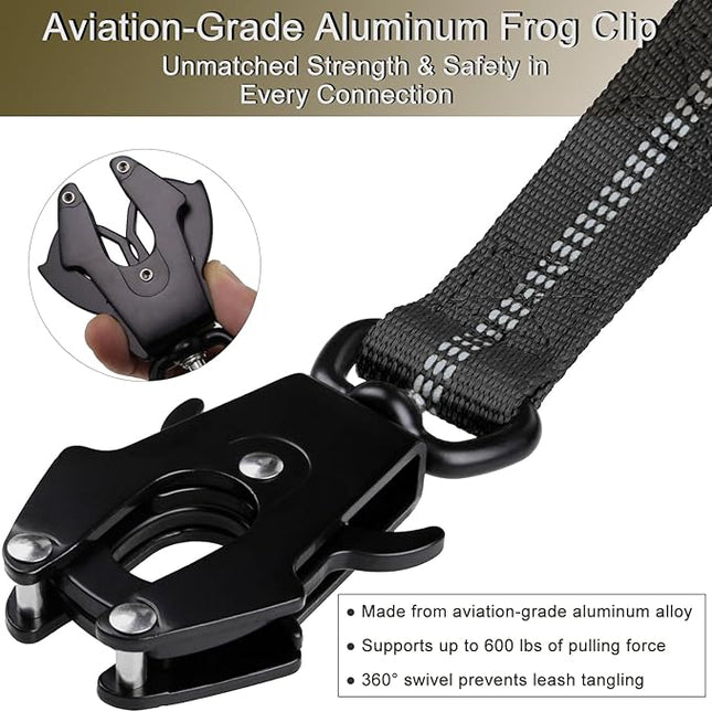 STAVAN Dog Leash for Large Dogs, 4-6FT Heavy Duty No Pull Bungee Shock Absorbing Tactical Leash with 2 Padded Handles, Quick Release Carabiner & Seatbelt Clip (Black)
