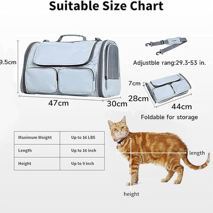 FUKUMARU Cat Carrier, Soft-Sided Small Dog Carrier, Large Cat Travel Bag with 4 Mesh