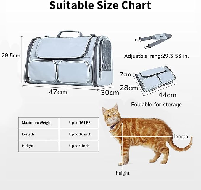 FUKUMARU Cat Carrier, Soft-Sided Small Dog Carrier, Large Cat Travel Bag with 4 Mesh