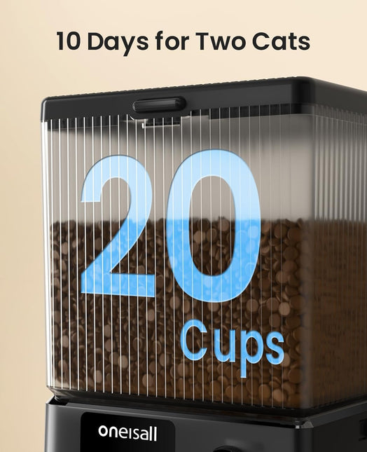 oneisall 5G WiFi Automatic Cat Feeder for 2 Cats, App Control, 20 Cups/5L