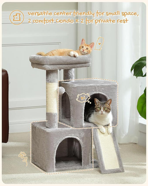 PAWZ Road 30" Cat Tower, Small Cat Tree with 2 Condos for Indoor Cats
