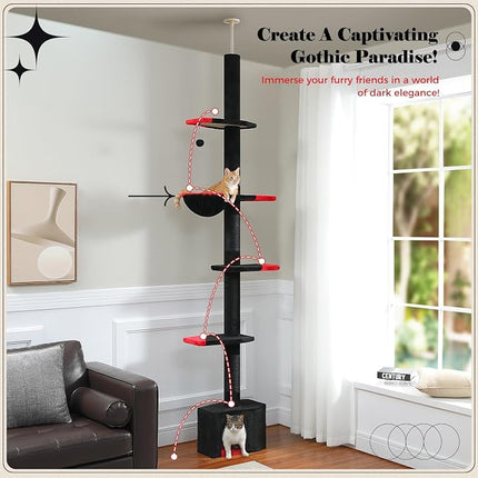 PAWZ Road Gothic Cat Tree, 86.8"-120" Floor to Ceiling Tower Large Condo