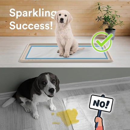 Pee Pad Tray Holder for Dogs - No Spill Raised Lip High Edge Silicone Mat, Extra Thick and Non-Slip for Indoor Floor Protection, Fits Up To 25 x 25 in. Square Potty Training Pads (Large, Beige)