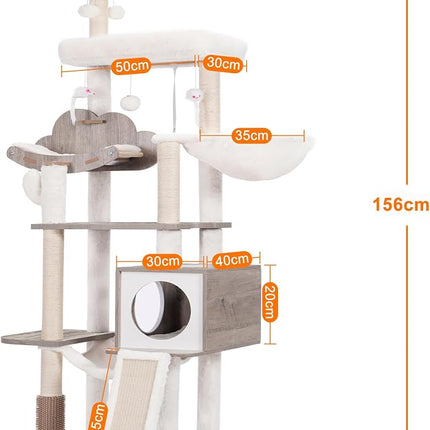 Heybly Wood Cat Tree for Indoor Cats, Cat Condo for Large Cats with Self Groomer,Gray HCT120SG