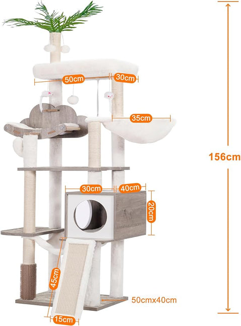 Heybly Wood Cat Tree for Indoor Cats, Cat Condo for Large Cats with Self Groomer,Gray HCT120SG
