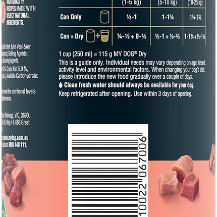 MY DOG Adult Wet Dog Food Beef and Veal, Small/Medium, 400g Can, 24 Pack
