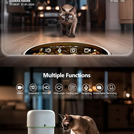 Yuposl Automatic Cat Feeder with Camera, 2L Automatic Cat Feeder, 5G WiFi APP Control, 1080P HD Video