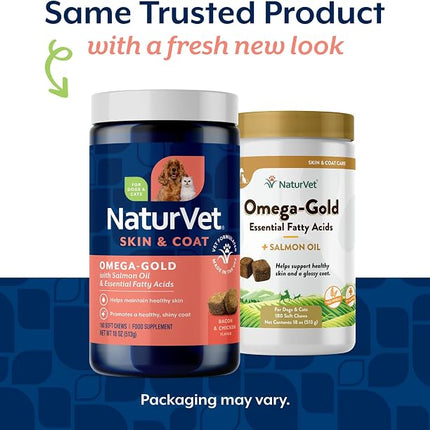 NaturVet Omega-Gold Plus Salmon Oil Skin Supplement for Pets - 180 Ct