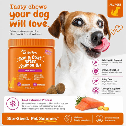 Skin & Coat Chews for Dogs – Omega-3, Salmon Oil, Krill Oil & Biotin,120 Chews
