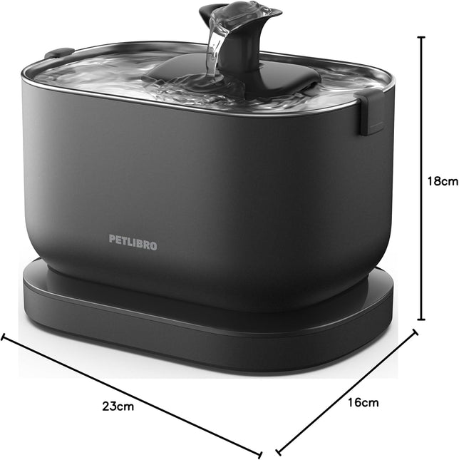 PETLIBRO Cat Water Fountain, Cordless with Stainless Steel Tray, 2.5L Black