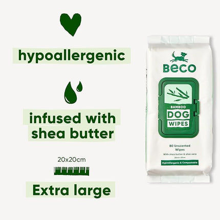 Beco Bamboo Unscented Dog Wipes (Pack of 80)