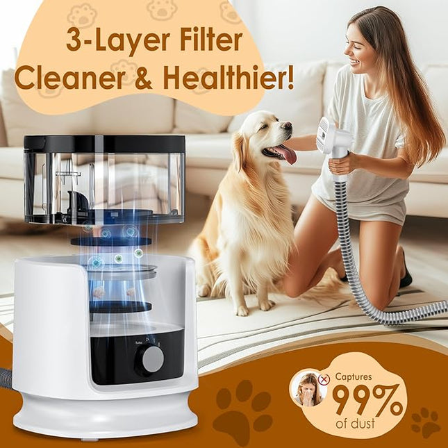 Rywell Dog Grooming Kit, 4L Dog Vacuum with 7 Grooming Tools for Shedding Thick & Thin Dogs Cats Pet Hair, 13000Pa Suction and 3- Layer Filtration System with Storage Bag