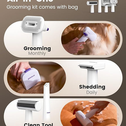 oneisall Dog Vacuum Brush for Shedding Grooming,Suction 99% Pet Hair,Dog Grooming Vacuum,Dog Hair Vacuum Groomer with 4 Pet Grooming Tools,Pet Hair Remover (pur)