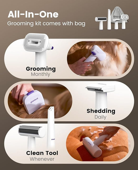 oneisall Dog Vacuum Brush for Shedding Grooming,Suction 99% Pet Hair,Dog Grooming Vacuum,Dog Hair Vacuum Groomer with 4 Pet Grooming Tools,Pet Hair Remover (pur)