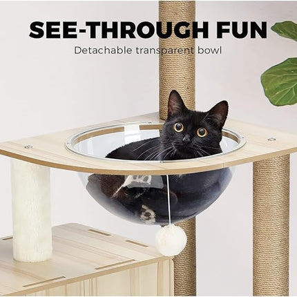 Cat Tree with Cat Scratching Post Pole Sisal Scratcher Cat Tower Dens Condo Kitty Dens Activity Stand Safe Hideaway 142cm Height,Beige