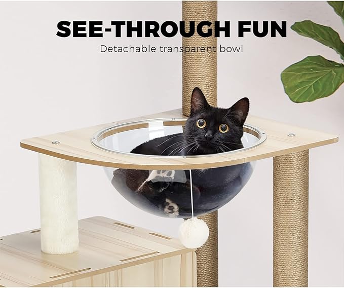 Cat Tree with Cat Scratching Post Pole Sisal Scratcher Cat Tower Dens Condo Kitty Dens Activity Stand Safe Hideaway 142cm Height,Beige