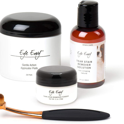 Eye Envy Dog Tear Stain Remover Starter Kit with ProPowder Brush | Stain Solution, Applicator Pads, Stain Powder and Small Applicator Brush | Lasts 30-45 Days