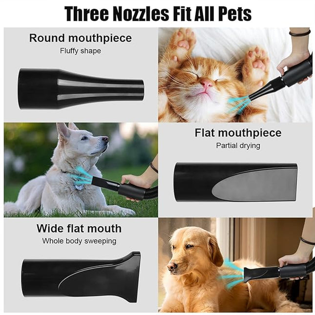 Dog Hair Dryer, 2800 W Professional Blower Dog Dryer, Adjustable Speed and Heat, Pet Dryer, Dog Grooming Dryer with 4 Different Nozzles (Black)