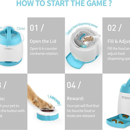 PETGEEK Automatic Dog Treat Dispenser with Button - Puzzle Memory Training Feeder