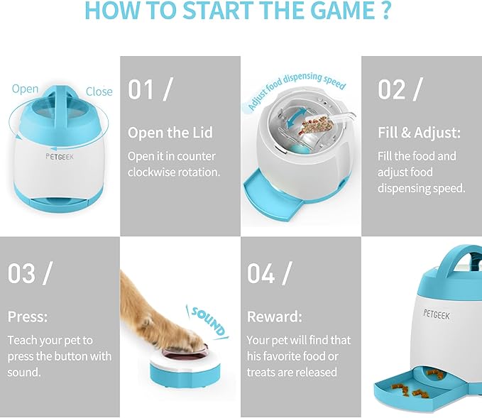 PETGEEK Automatic Dog Treat Dispenser with Button - Puzzle Memory Training Feeder