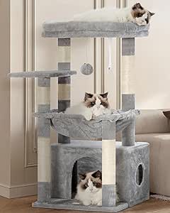 Heybly HCT008SW Cat Scratching Post with Extra Large Soft Cat Basket, Cat Scratching Post , Light Grey