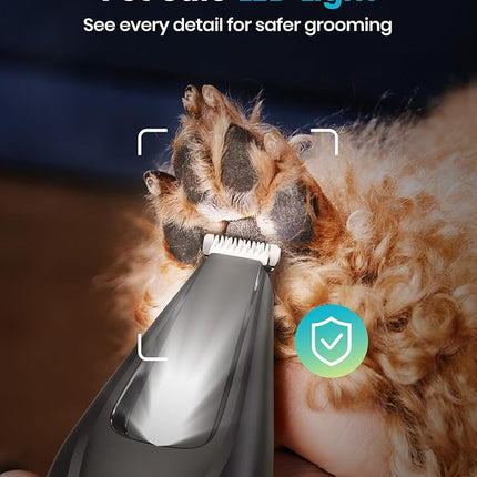 oneisall Dog Clippers & Paw Trimmer 4 in 1 Grooming Kit, Dog Grooming Clippers with LED Light for Full-Body Grooming, Cordless Silent