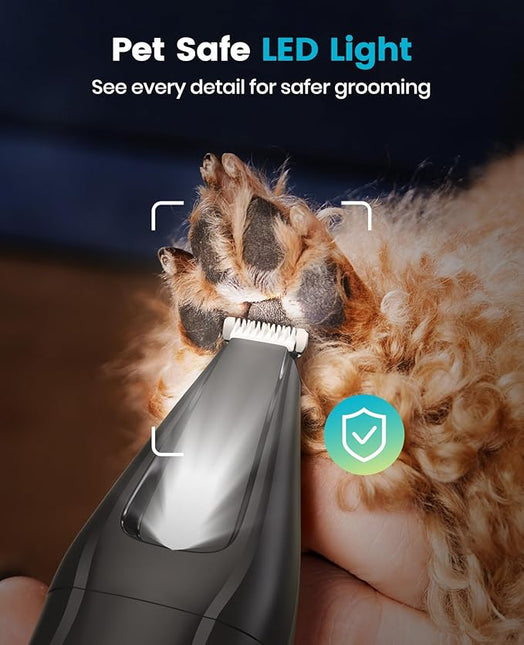 oneisall Dog Clippers & Paw Trimmer 4 in 1 Grooming Kit, Dog Grooming Clippers with LED Light for Full-Body Grooming, Cordless Silent