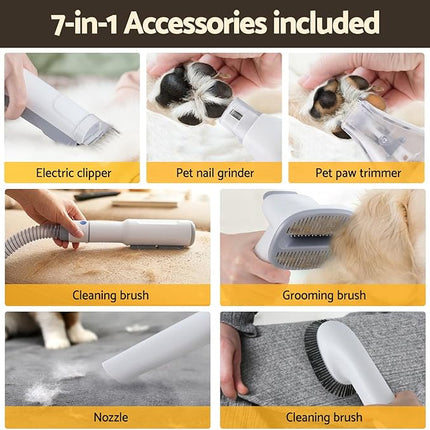 Pet Grooming Kit Vacuum Hair Dryer Clipper Brushes Cleaning White 7in1