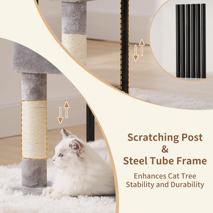 Heybly HCT200SW Cat Scratching Post, 125 cm, Small Cat Tree, Spacious and Comfortable,Light Grey