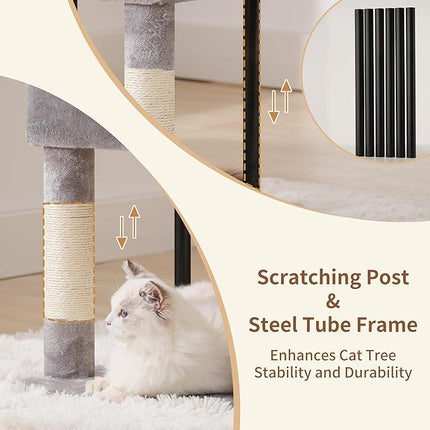Heybly Cat Tree, 125cm Cat Tower for Indoor Cats,Light Gray
