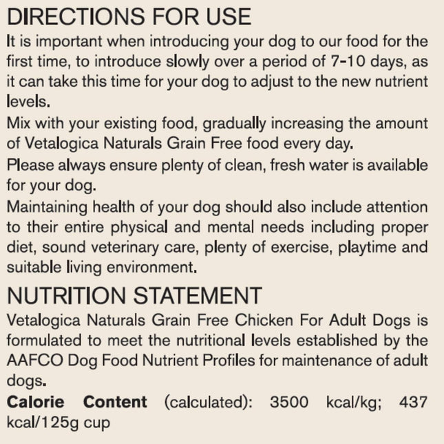 Vetalogica Naturals Premium Quality Grain Free Chicken Adult Dry Dog Food 3 kg