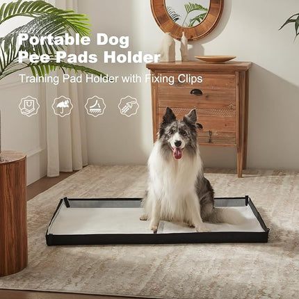 HQ4US 4LEGS Large Portable Dog Pee Pads Foldable Liner Base 33''x23'' Training Pad Holder with Fixing Clips, Waterproof, Easy Clean, Indoor Dog Potty