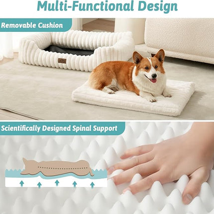 COZY KISS Orthopedic Dog Bed for Small Dogs & Medium Dogs (Cream, 76x58x18 cm)