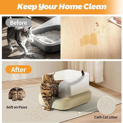 Cat Litter Mat, Extra Large 130 x 65 cm Silicone Mat Litter Trapping Mat for Scatter Control, Soft on Kitty Paws, Easy to Clean (Beige)