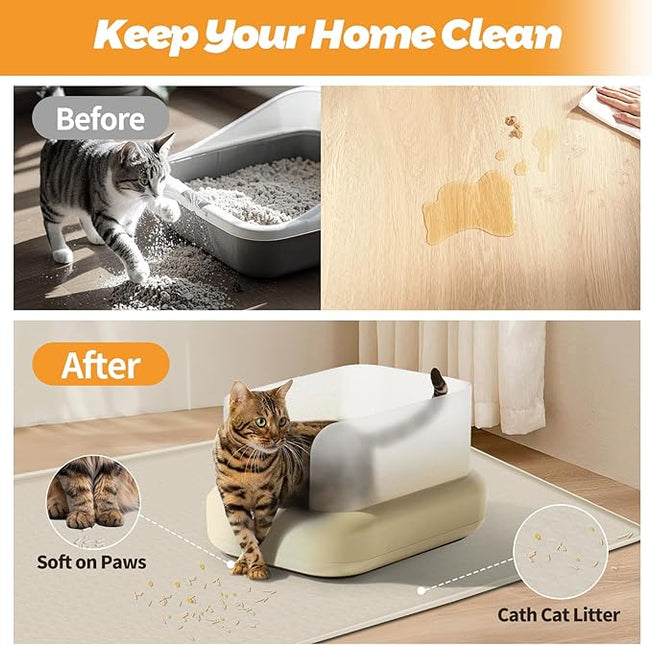 Cat Litter Mat, Extra Large 130 x 65 cm Silicone Mat Litter Trapping Mat for Scatter Control, Soft on Kitty Paws, Easy to Clean (Beige)