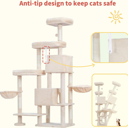 Hey-brother Cat Tree Tower with Stable Extended Base, 3 Platforms, MPJ038M