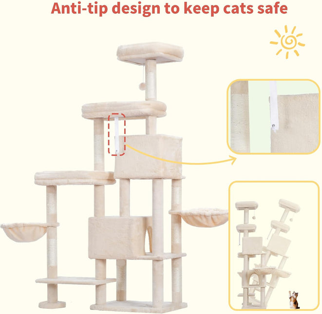 Hey-brother Cat Tree Tower with Stable Extended Base, 3 Platforms, MPJ038M