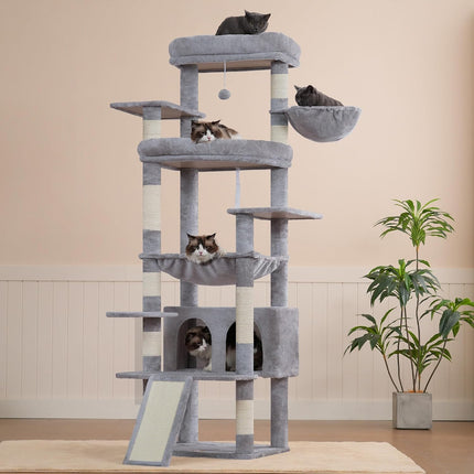 Heybly Tall Cat Tree for Large Cat, 202cm Multi-Level Cat Tower , Light Gray HCT038W