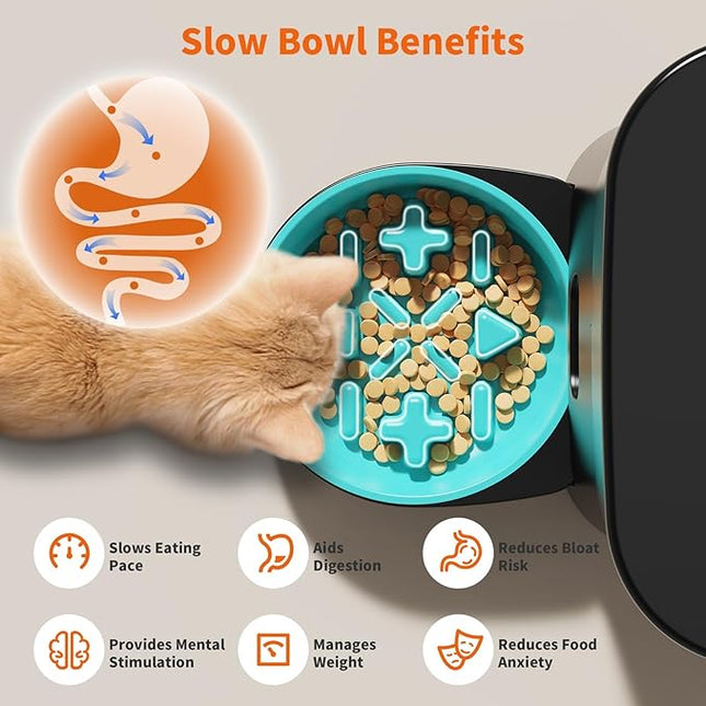 HONEYGUARDIAN Cat Automatic Feeder 2 Bowls, 5G/2.4G WiFi